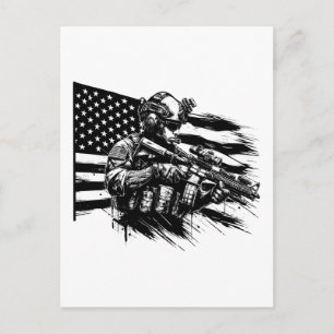 Military Soldier American USA Flag Patriotic Art  Postcard
