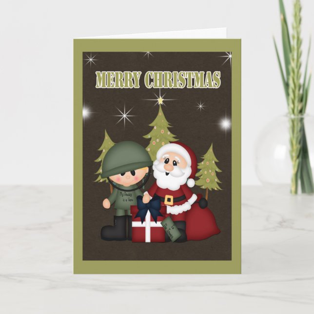 Military Soldier and Santa Claus Christmas Holiday Card (Front)