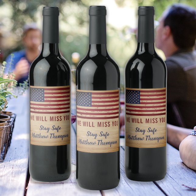 Military Soldier Going Away Party American Flag Wine Label (Creator Uploaded)
