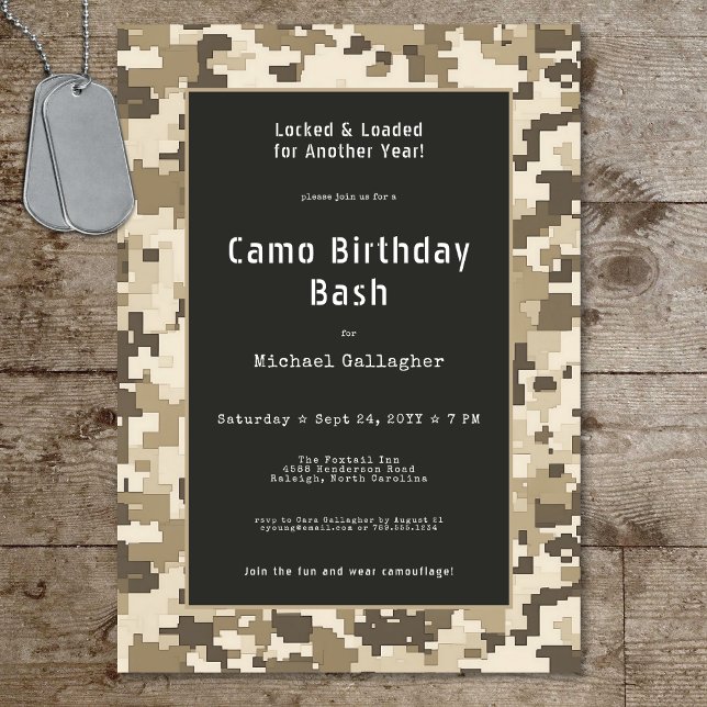 Military Soldier Sand Digital Camouflage Birthday Invitation (Military Soldier Sand Digital Camouflage Birthday Invitation)