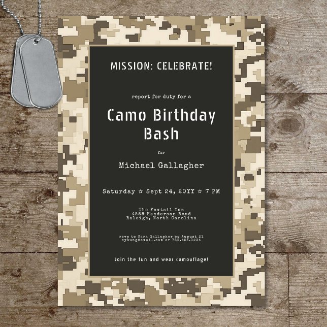 Military Soldier Sand Digital Camouflage Birthday Invitation (Military Soldier Sand Digital Camouflage Birthday Invitation)