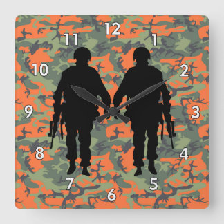 Military Soldier / Warrior Silhouette with Camo Square Wall Clock