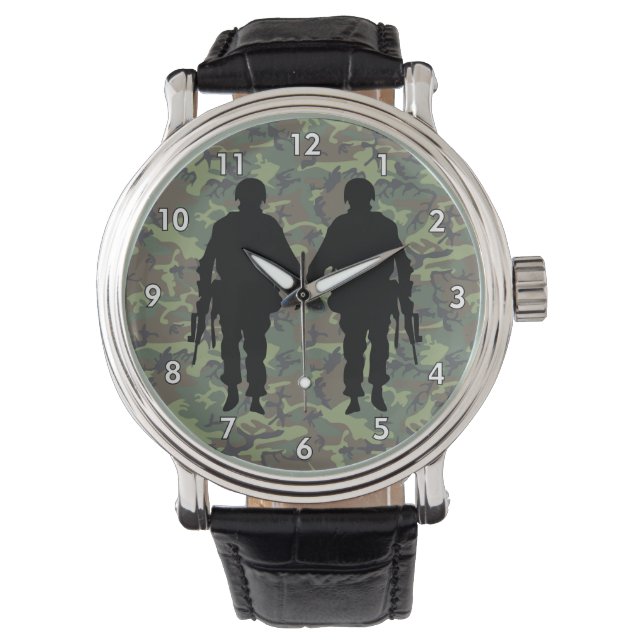 Military Soldier / Warrior Silhouette with Camo Watch (Front)