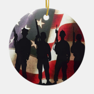 Military Soldiers Silhouette Patriotic Flag Ceramic Tree Decoration