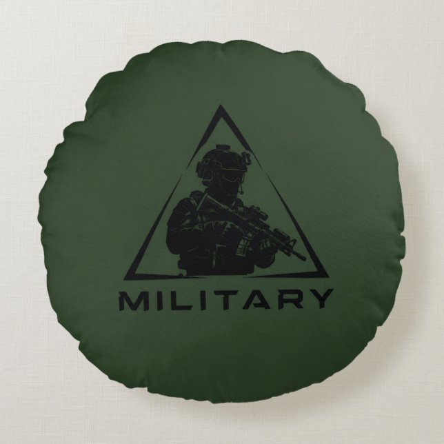 Military spec ops green design round cushion (Front)