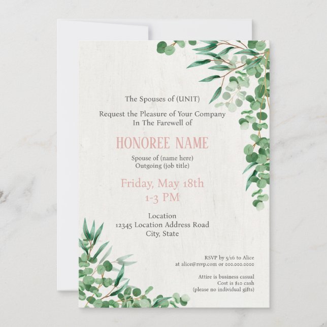 Military Spouse Farewell Invitation Digital Green (Front)