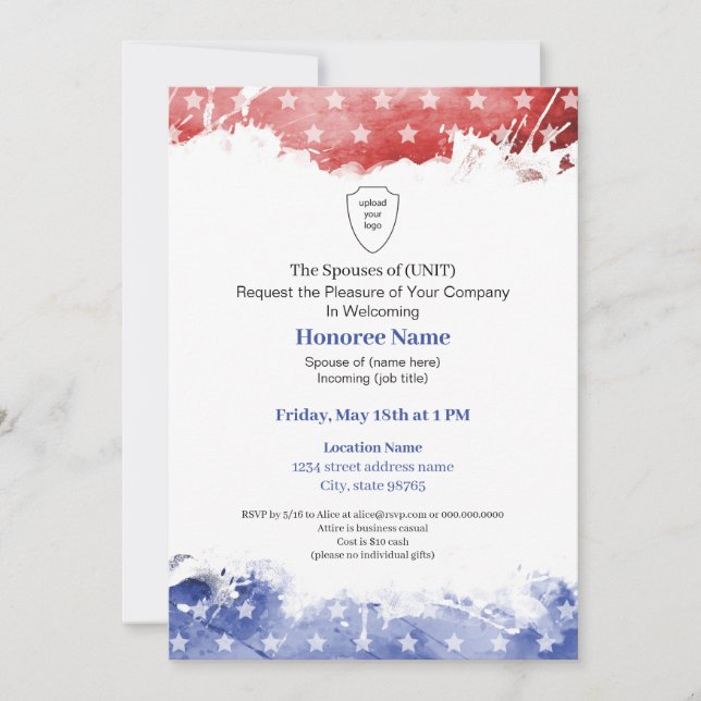 Military Spouse Welcome Patriotic Red Blue Invitation (Front)
