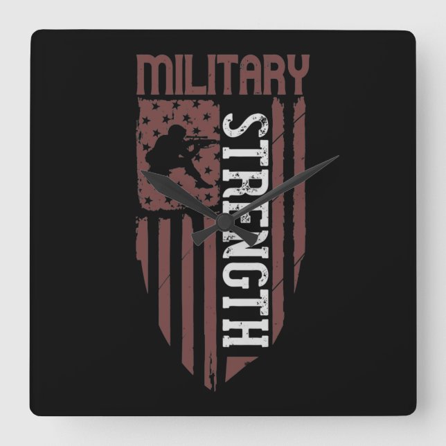 Military Stength Square Wall Clock (Front)