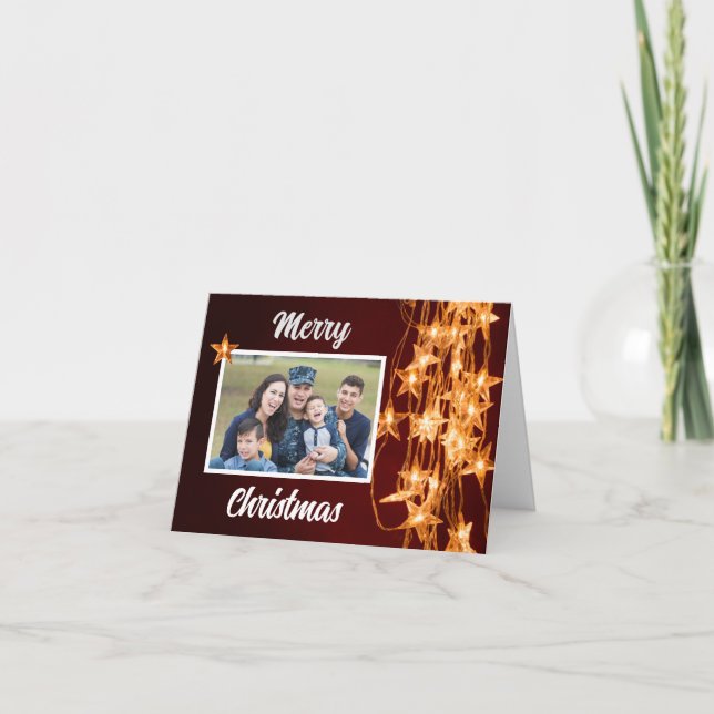 Military String Star Lights Christmas Photo Holida Holiday Card (Front)