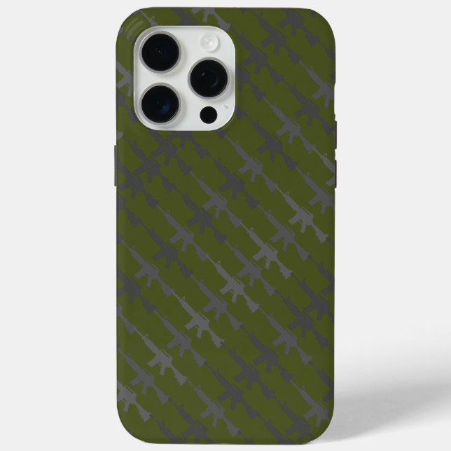 Military Style Gun Camouflage Army Green B/W Font Case-Mate iPhone Case (Back)