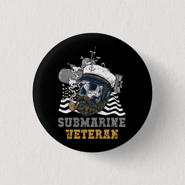 Military Submarine Veteran Submariner Skull Captai 3 Cm Round Badge (Front)