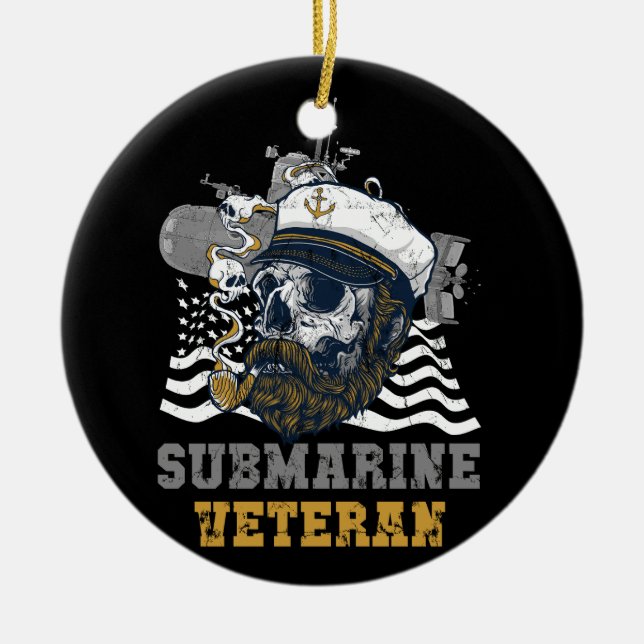 Military Submarine Veteran Submariner Skull Captai Ceramic Tree Decoration (Front)
