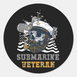 Military Submarine Veteran Submariner Skull Captai Classic Round Sticker