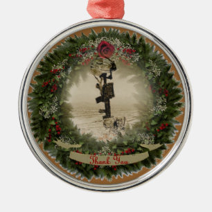 military thank you metal tree decoration