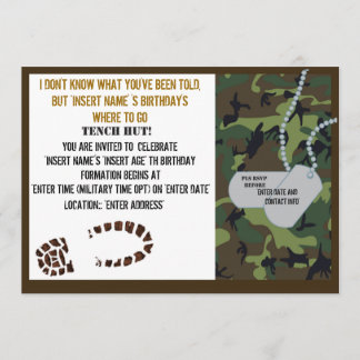 Military theme birthday party invitation