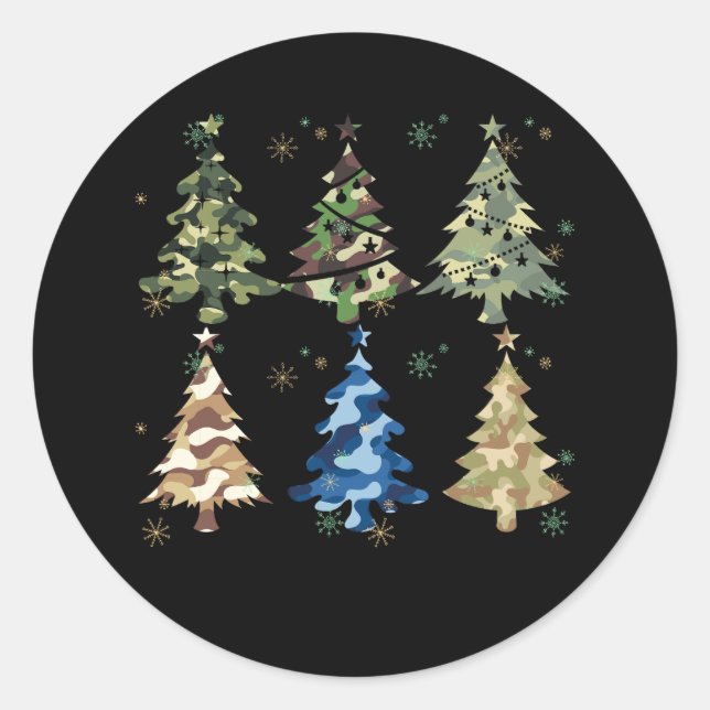 Military Theme Camo Print Christmas Trees With Cam Classic Round Sticker (Front)