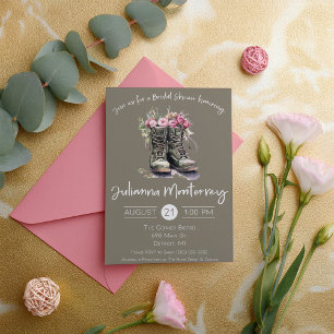Military Themed Bridal Shower, Boots, Floral, Army Invitation