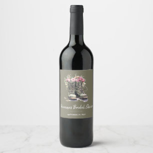 Military Themed Bridal Shower, Boots, Floral, Army Wine Label