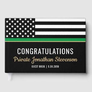 Military Thin Green Line American Flag Graduation Guest Book