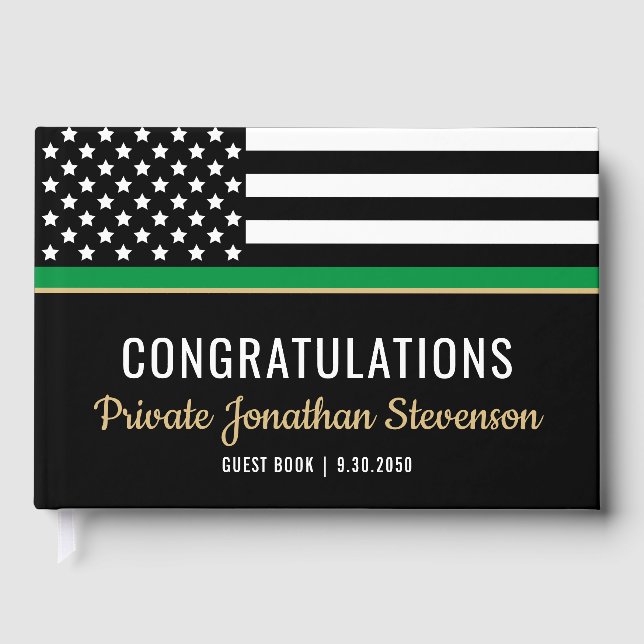 Military Thin Green Line American Flag Graduation Guest Book (Front)
