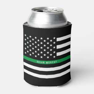Military Thin Green Line American Flag Monogram Can Cooler