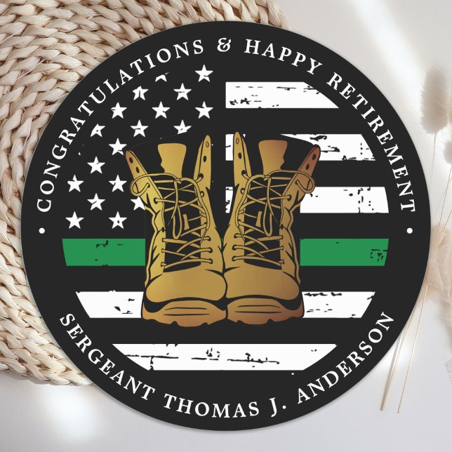 Military Thin Green Line Flag Soldier Retirement  Classic Round Sticker (Creator Uploaded)