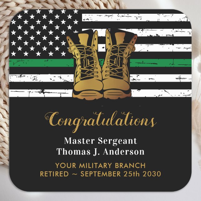 Military Thin Green Line Flag Soldier Retirement  Square Sticker (Creator Uploaded)