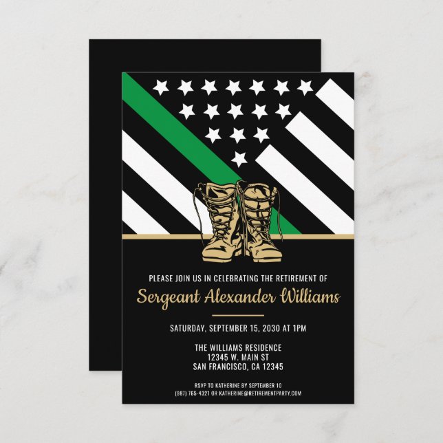 Military Thin Green Line Patriotic Army Retirement Invitation (Front/Back)