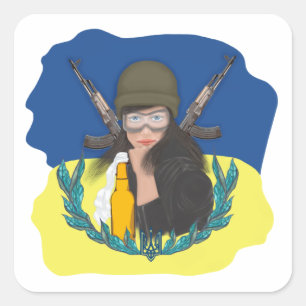 Military Ukrainian Woman. Ukraine strong Square Sticker