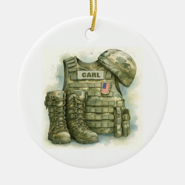 Military Uniform Ornament, Military, Boots & Hat Ceramic Tree Decoration (Front)