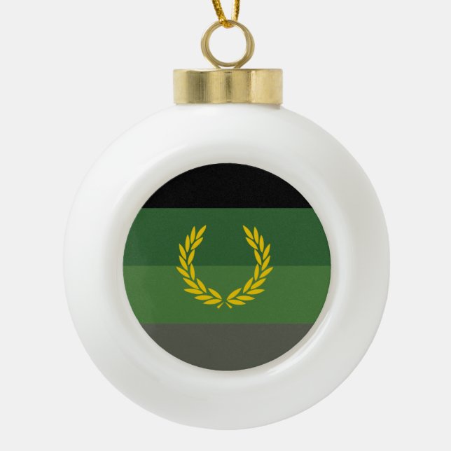 Military Uniform Pride Flag Ceramic Ball Christmas Ornament (Front)