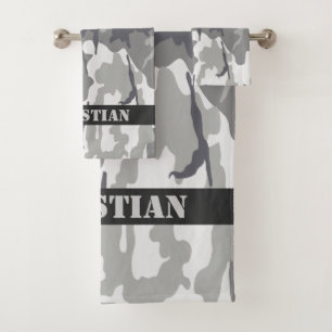Military Urban Camouflaged Pattern Personalised Bath Towel Set