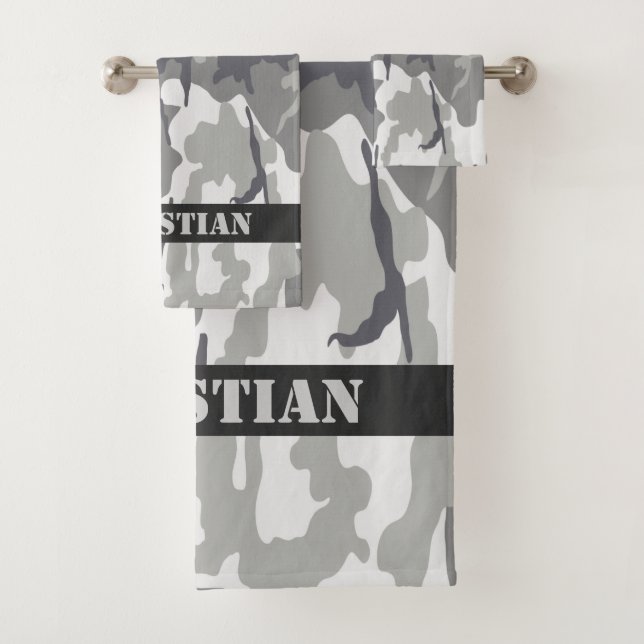 Military Urban Camouflaged Pattern Personalised Bath Towel Set (Insitu)