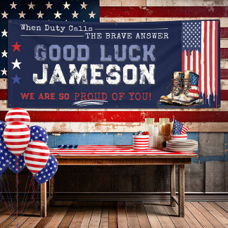 Military US Flag Boots 2.5x6' Going Away Party Banner