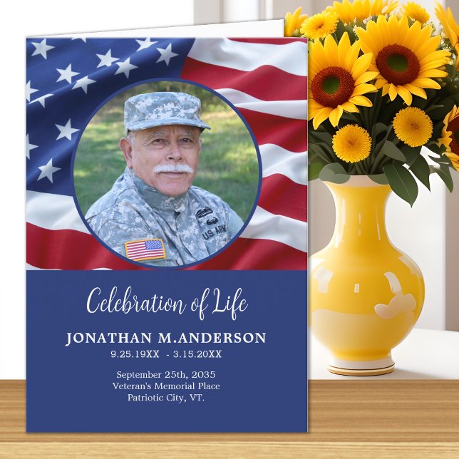 Military USA Flag Celebration of Life Funeral  Programme (Creator Uploaded)