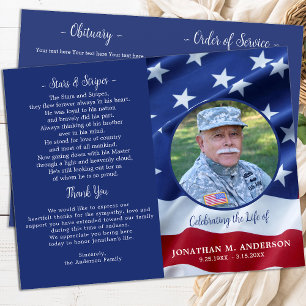 Military USA Flag Veteran Budget Funeral Program