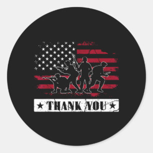 Military Veteran American Flag Thank Memorial Day Classic Round Sticker