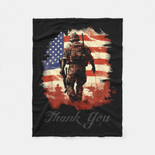 Military Veteran American Flag Thank Memorial Day Fleece Blanket