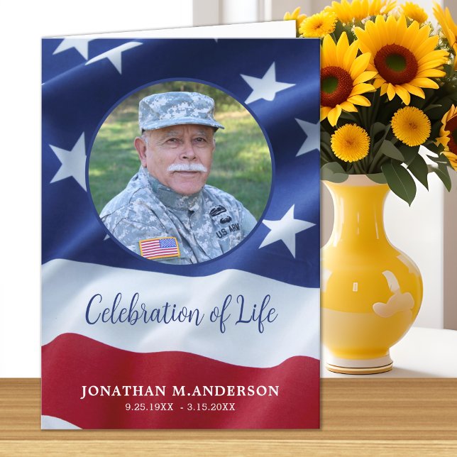 Military Veteran Flag Celebration of Life Funeral  Card (Creator Uploaded)