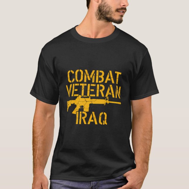 Military Veteran Gift Combat Veteran Iraq Distress T-Shirt (Front)