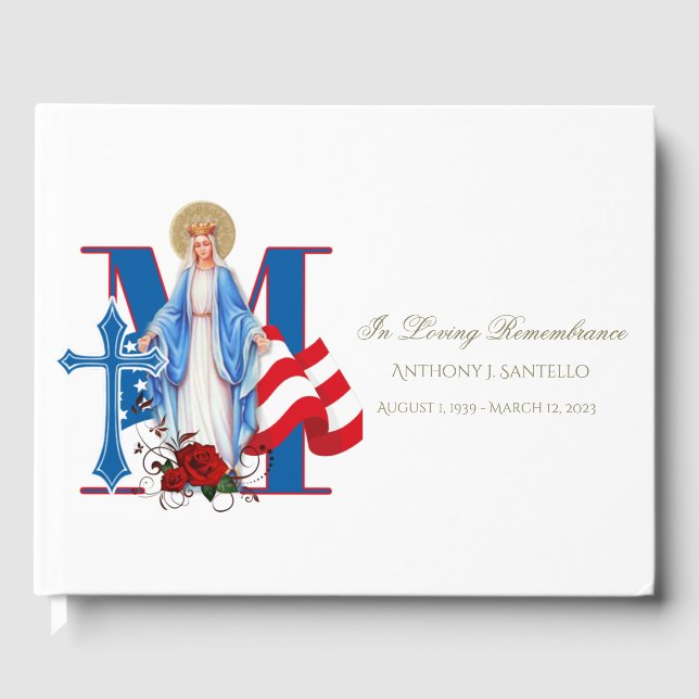 Military Veteran Memorial American Flag  Funeral Guest Book (Front)