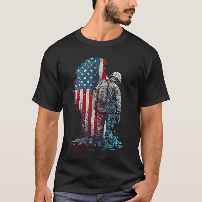 Military Veteran Patriotic American Flag  3 T-Shirt (Front)