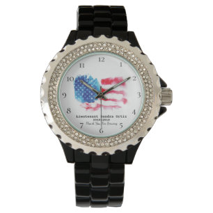 *~* Military Veteran Red White Blue US Flag Lady's Watch
