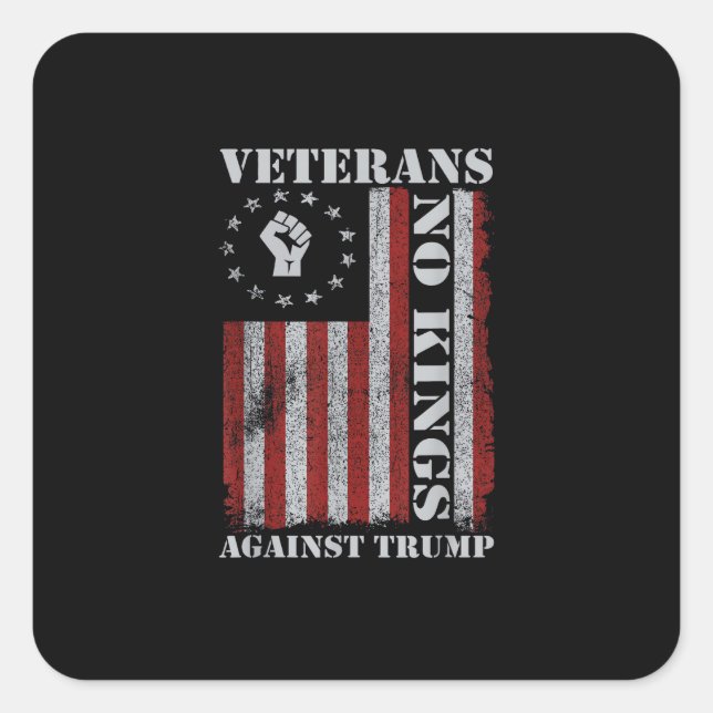 Military Veterans Protest USA Flag No Kings Americ Square Sticker (Front)