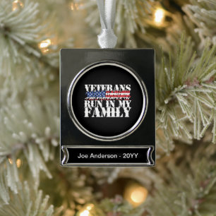 Military Veterans Run in My Family - Running Silver Plated Banner Ornament