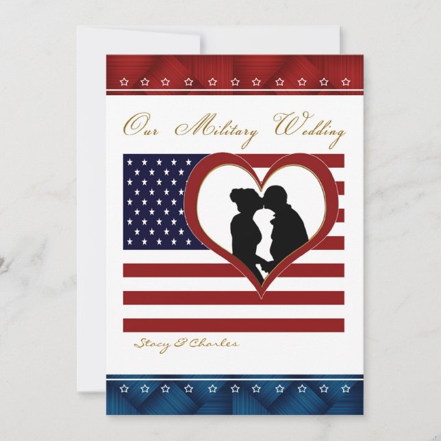 Military Wedding Invitation Flag Heart Silhouette (Front)