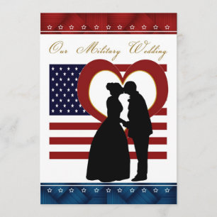Military Wedding Invitation Silhouette Flag Heart