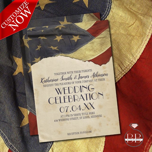 Military Wedding  Patriotic Vintage Flag Invitation (Creator Uploaded)
