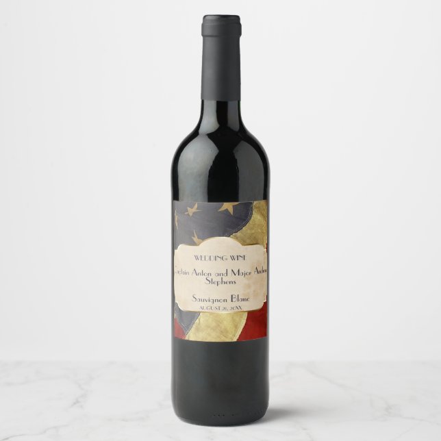 Military Wedding Wine  Patriotic Vintage Flag Label (Front)