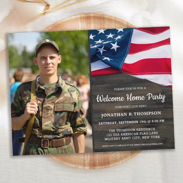 Military Welcome Home Party American Flag Invitation Postcard (Creator Uploaded)